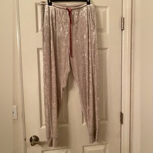 LuLaRoe Velvet Track Pants in Beige with Red Accent